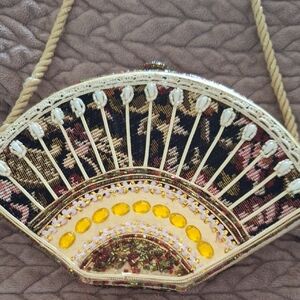 Artisan Fan-Shaped Clutch with Gold and Black Accents